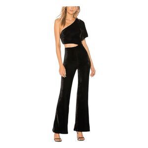 Lovers + Friends Lee One Shoulder Flared Leg Jumpsuit Black Velvet Knit S